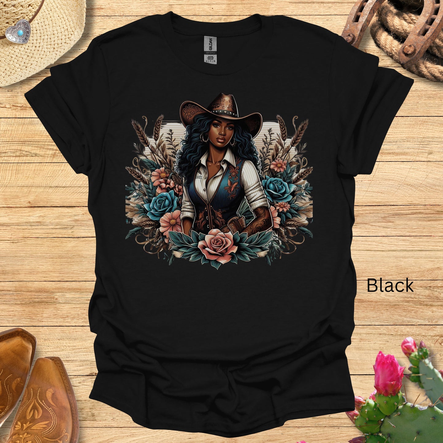 Black Cowgirls Floral T-Shirt