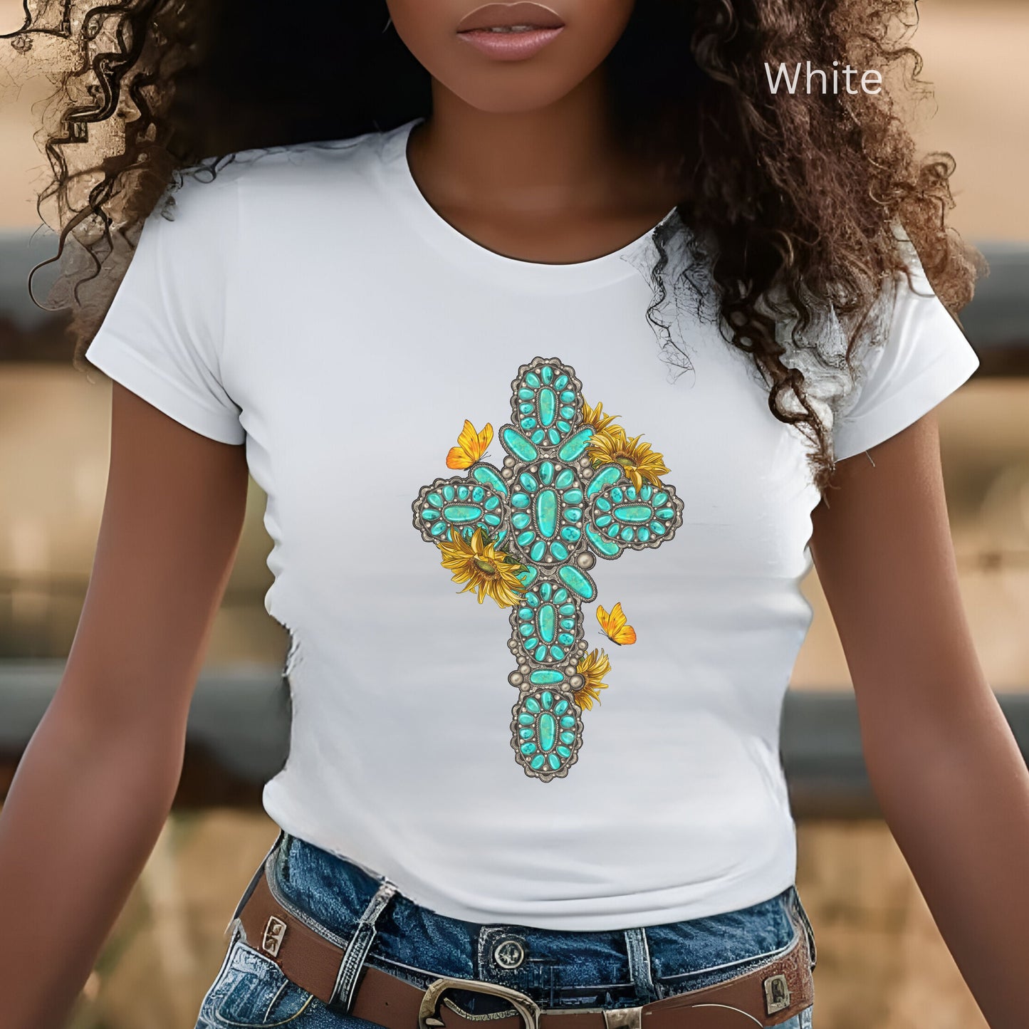 Turquoise Cross with Sunflowers