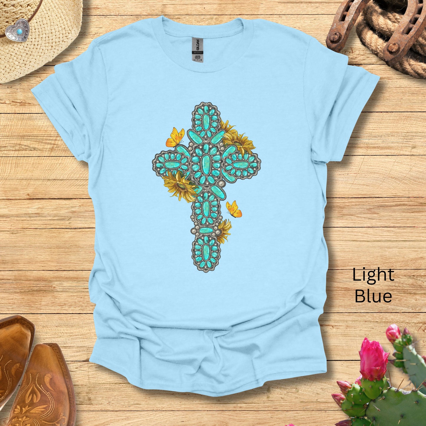 Turquoise Cross with Sunflowers