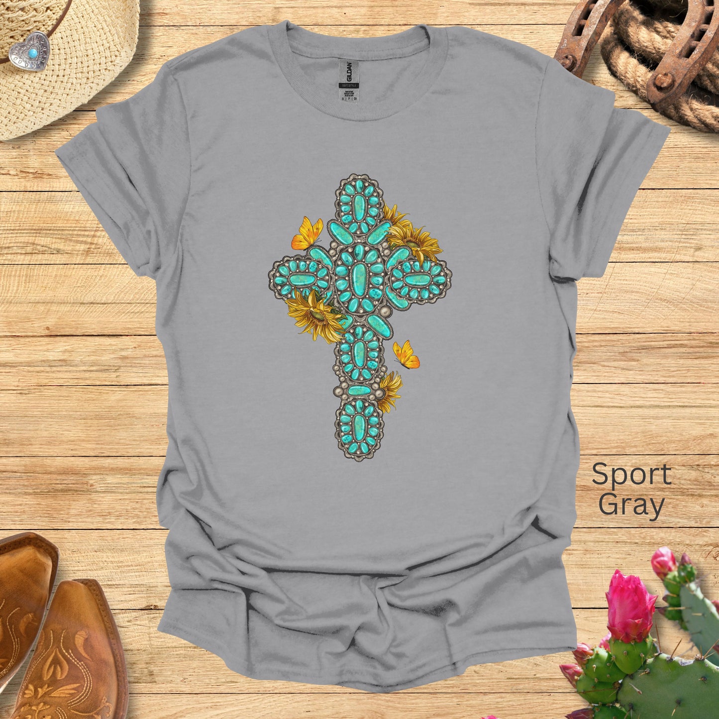 Turquoise Cross with Sunflowers