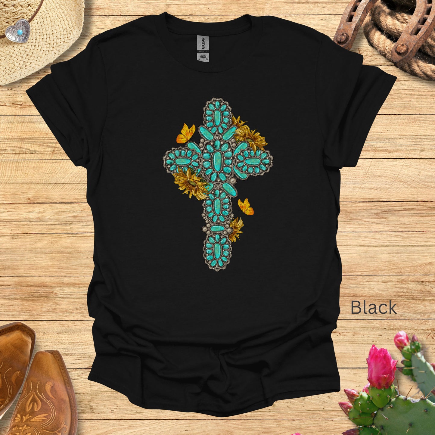 Turquoise Cross with Sunflowers